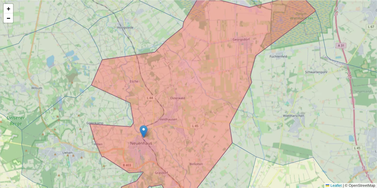 Karte des Postleitzahlen Bereichs  und der umliegenden Postleitzahlen in Deutschland