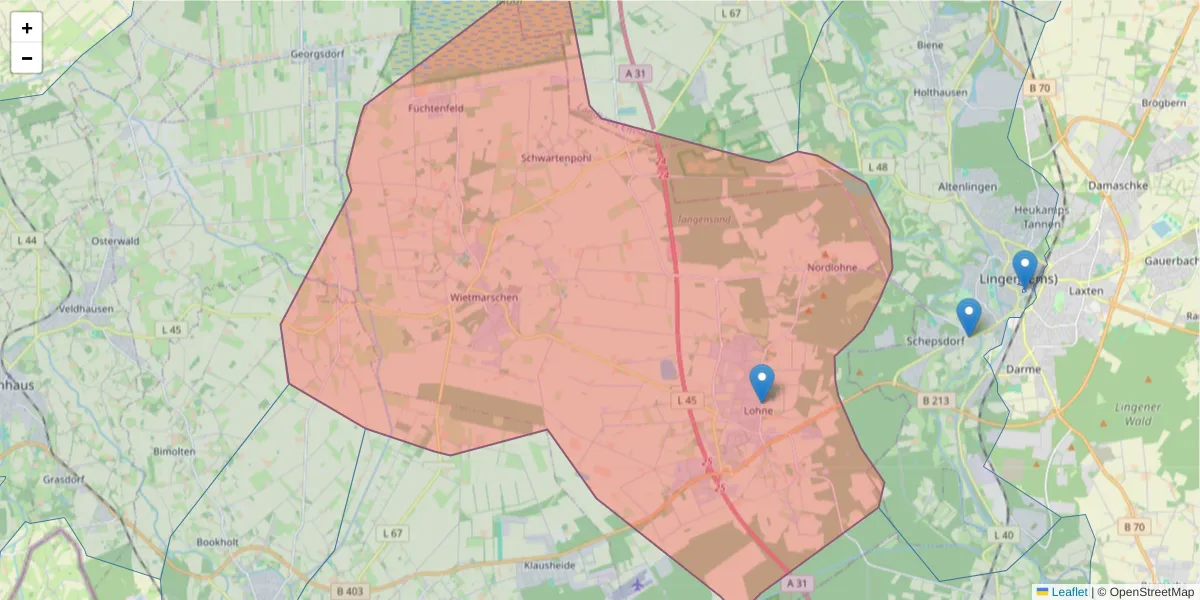 Karte des Postleitzahlen Bereichs  und der umliegenden Postleitzahlen in Deutschland