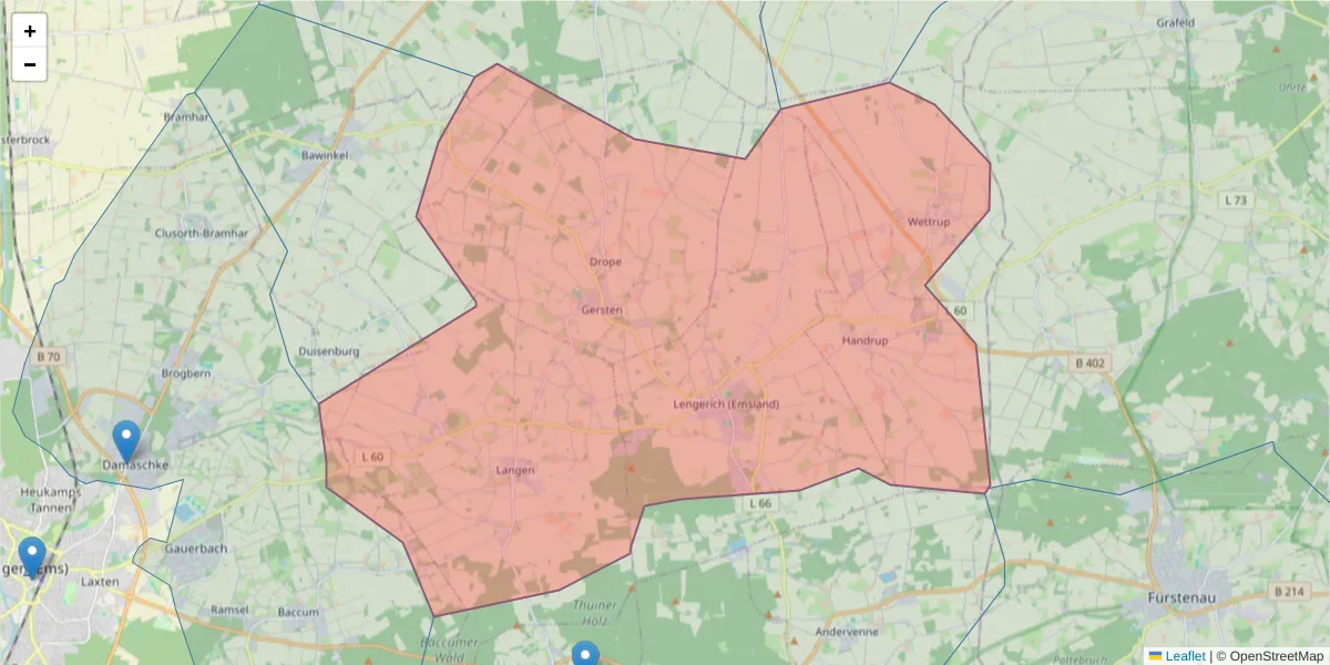 Karte des Postleitzahlen Bereichs  und der umliegenden Postleitzahlen in Deutschland