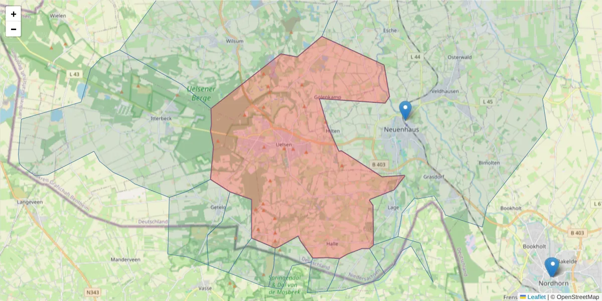 Karte des Postleitzahlen Bereichs  und der umliegenden Postleitzahlen in Deutschland