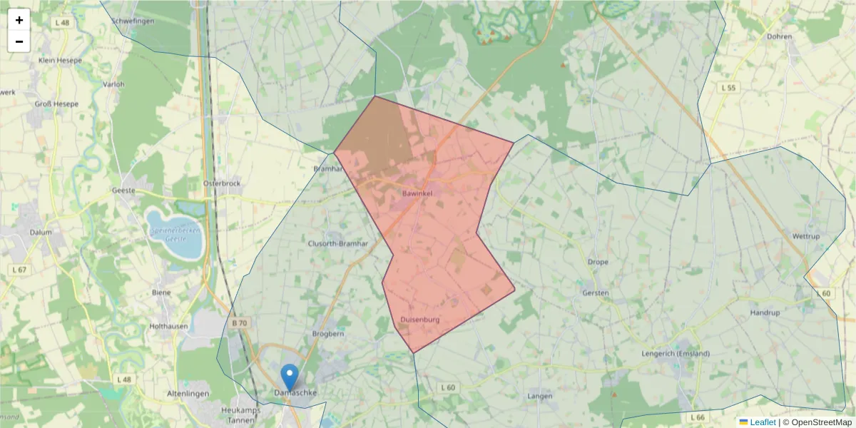 Karte des Postleitzahlen Bereichs  und der umliegenden Postleitzahlen in Deutschland