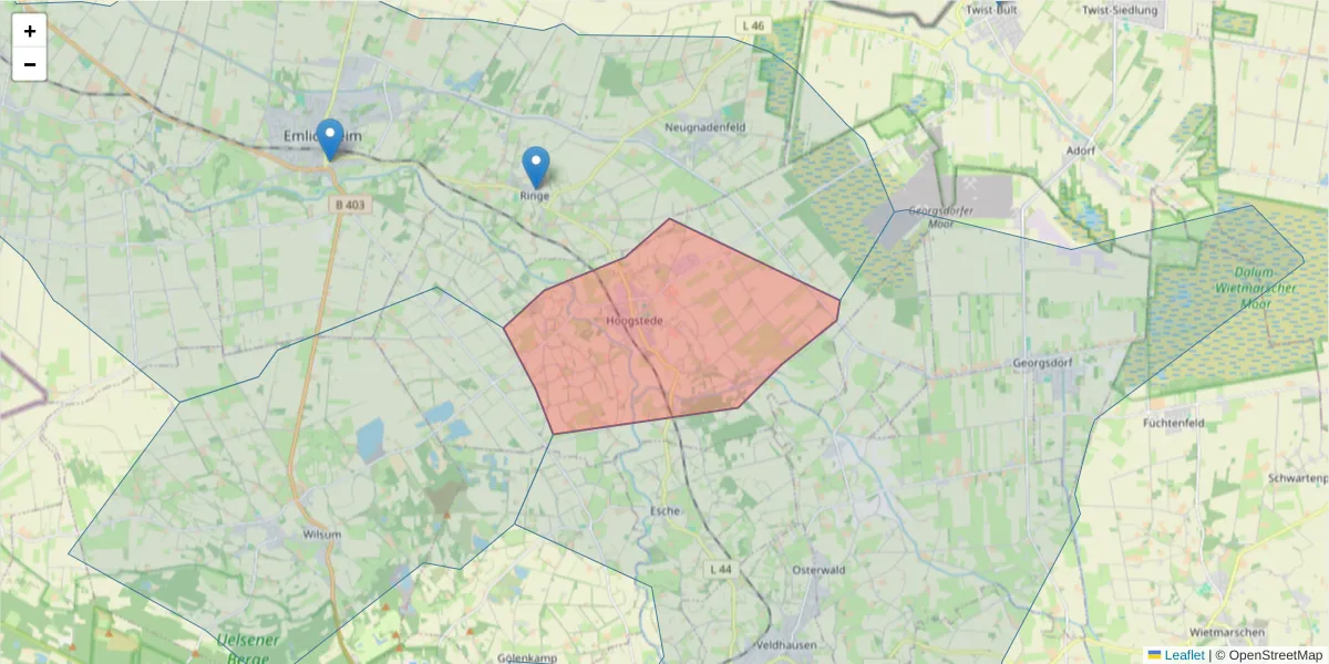 Karte des Postleitzahlen Bereichs  und der umliegenden Postleitzahlen in Deutschland