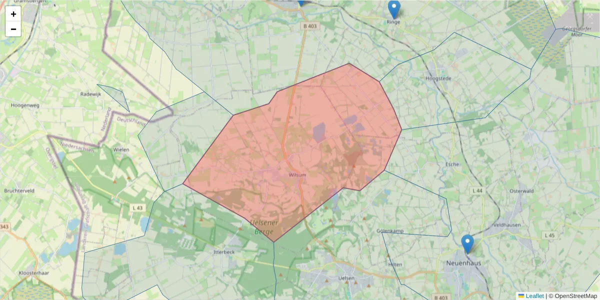 Karte des Postleitzahlen Bereichs  und der umliegenden Postleitzahlen in Deutschland