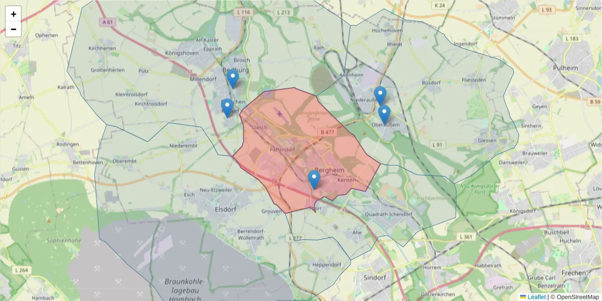 Karte des Postleitzahlen Bereichs  und der umliegenden Postleitzahlen in Deutschland