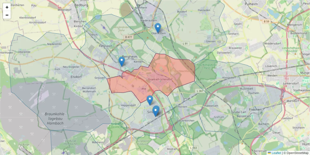 Karte des Postleitzahlen Bereichs  und der umliegenden Postleitzahlen in Deutschland