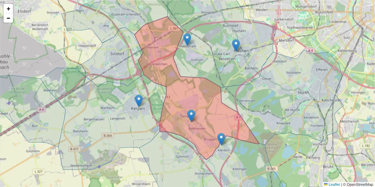 Karte des Postleitzahlen Bereichs  und der umliegenden Postleitzahlen in Deutschland