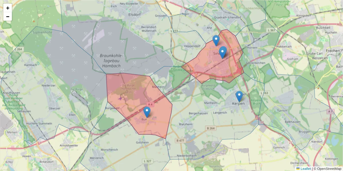 Karte des Postleitzahlen Bereichs  und der umliegenden Postleitzahlen in Deutschland