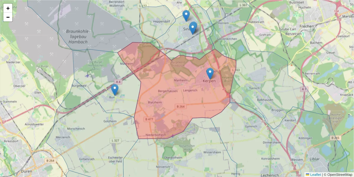 Karte des Postleitzahlen Bereichs  und der umliegenden Postleitzahlen in Deutschland