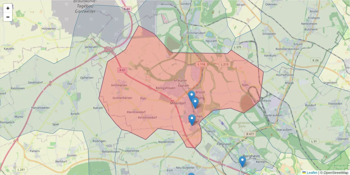 Karte des Postleitzahlen Bereichs  und der umliegenden Postleitzahlen in Deutschland