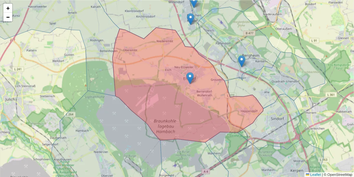 Karte des Postleitzahlen Bereichs  und der umliegenden Postleitzahlen in Deutschland