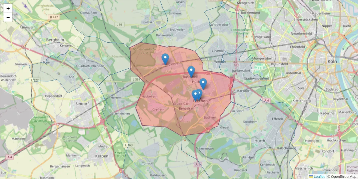 Karte des Postleitzahlen Bereichs  und der umliegenden Postleitzahlen in Deutschland