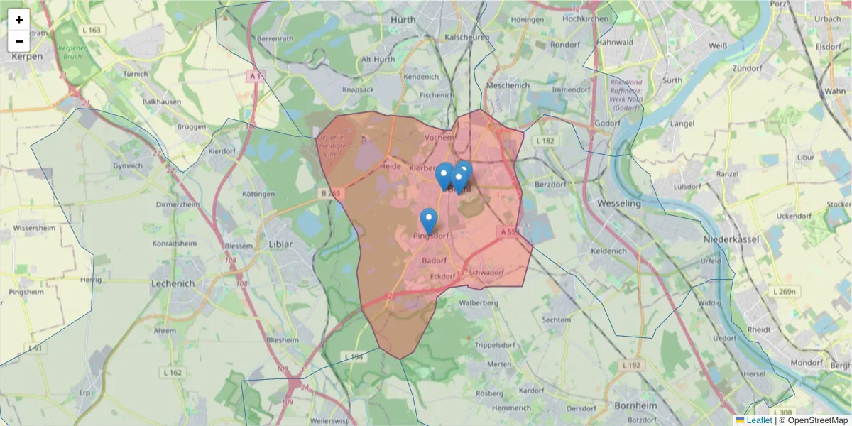 Karte des Postleitzahlen Bereichs  und der umliegenden Postleitzahlen in Deutschland