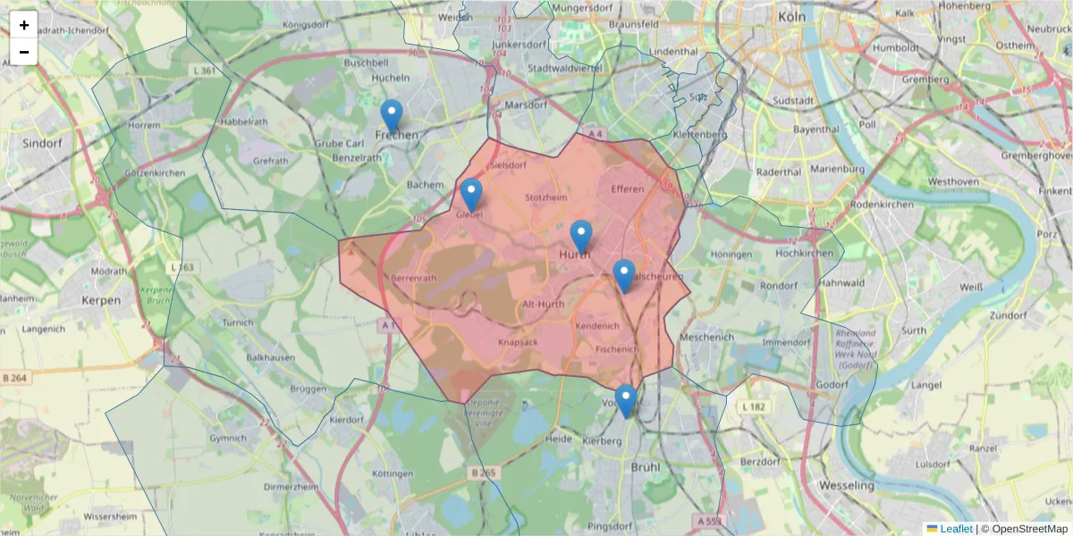 Karte des Postleitzahlen Bereichs  und der umliegenden Postleitzahlen in Deutschland