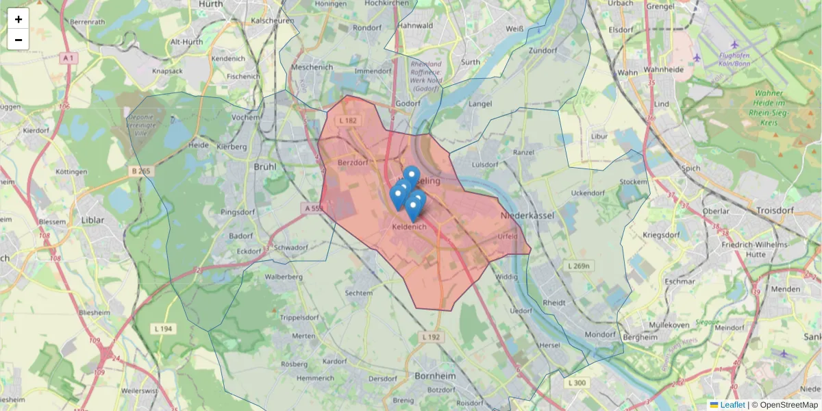 Karte des Postleitzahlen Bereichs  und der umliegenden Postleitzahlen in Deutschland