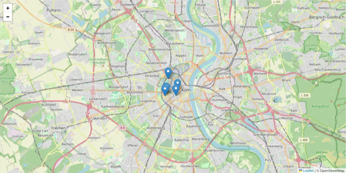 Karte des Postleitzahlen Bereichs  und der umliegenden Postleitzahlen in Deutschland