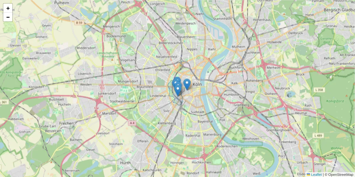 Karte des Postleitzahlen Bereichs  und der umliegenden Postleitzahlen in Deutschland