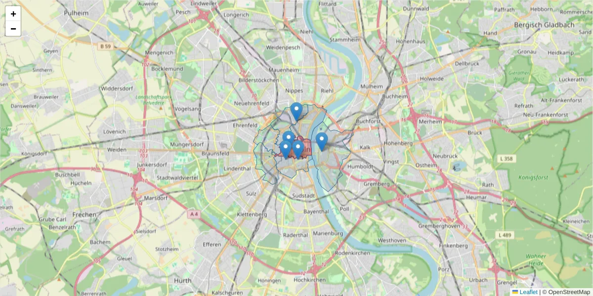 Karte des Postleitzahlen Bereichs  und der umliegenden Postleitzahlen in Deutschland