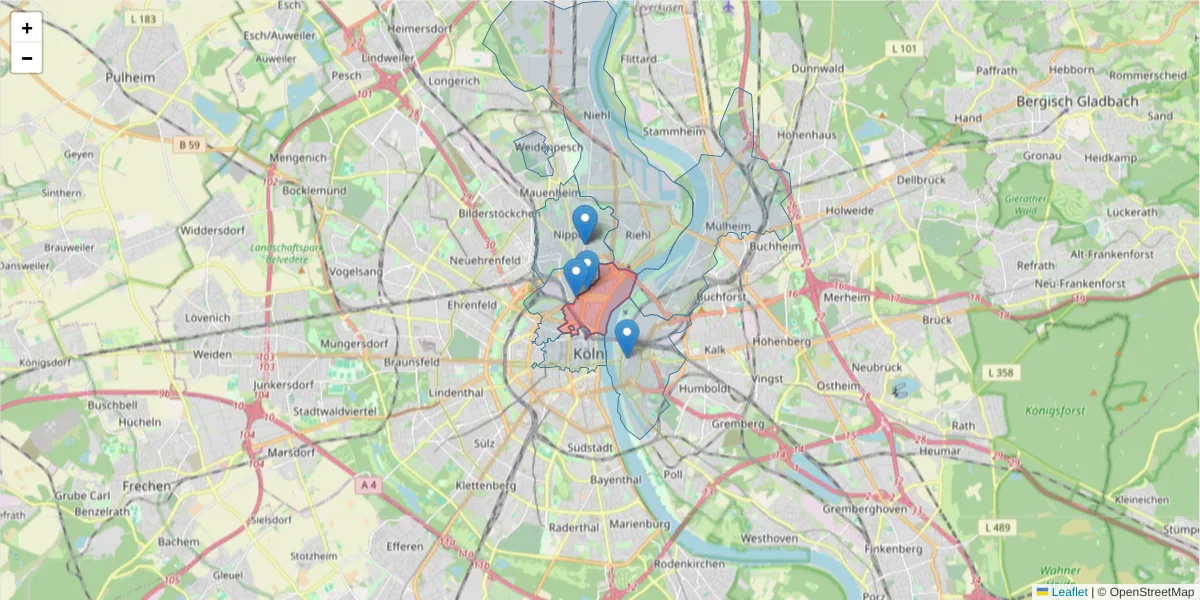 Karte des Postleitzahlen Bereichs  und der umliegenden Postleitzahlen in Deutschland