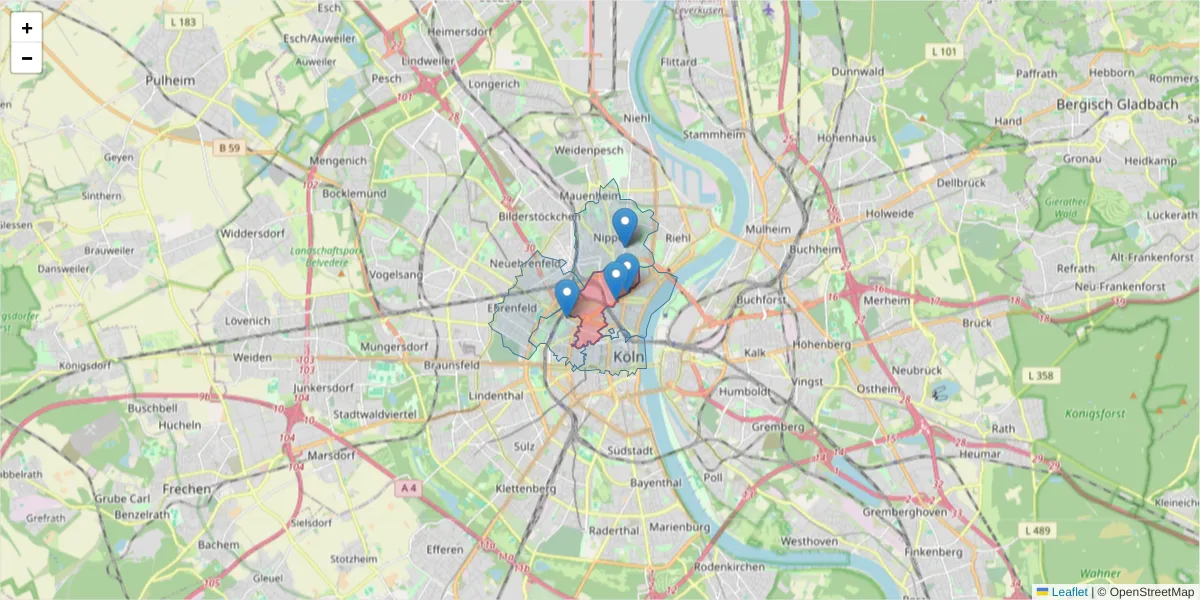 Karte des Postleitzahlen Bereichs  und der umliegenden Postleitzahlen in Deutschland