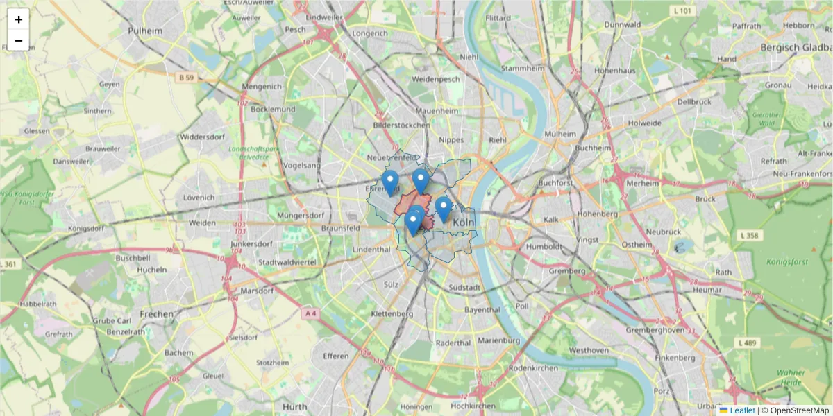 Karte des Postleitzahlen Bereichs  und der umliegenden Postleitzahlen in Deutschland
