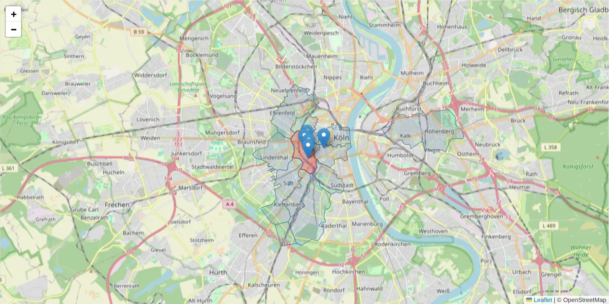 Karte des Postleitzahlen Bereichs  und der umliegenden Postleitzahlen in Deutschland