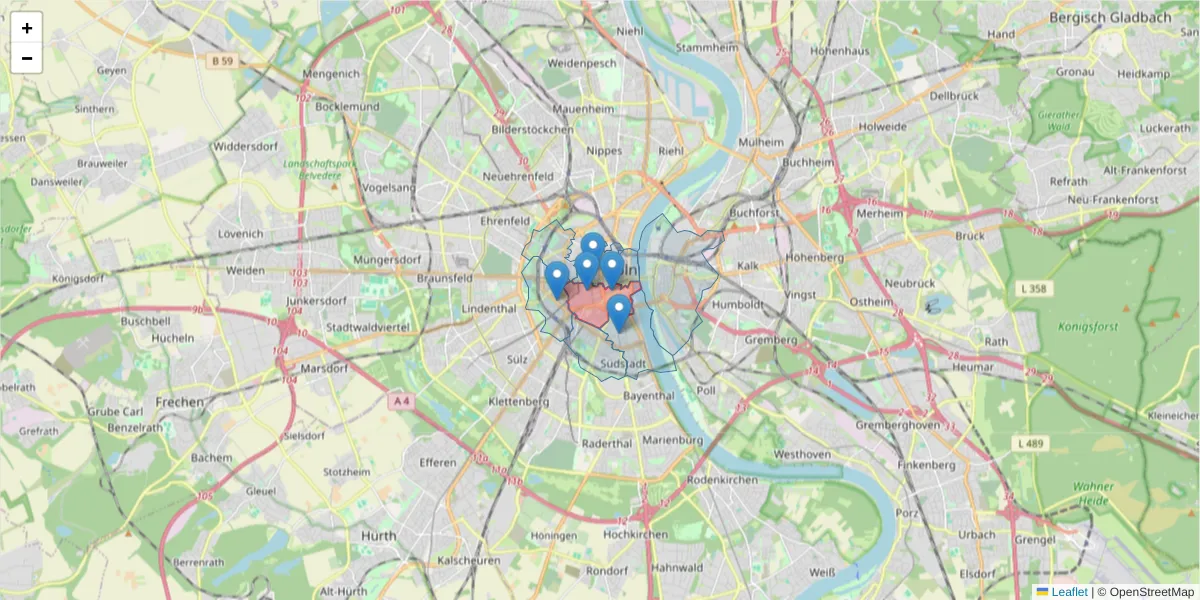 Karte des Postleitzahlen Bereichs  und der umliegenden Postleitzahlen in Deutschland