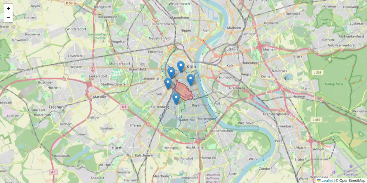 Karte des Postleitzahlen Bereichs  und der umliegenden Postleitzahlen in Deutschland