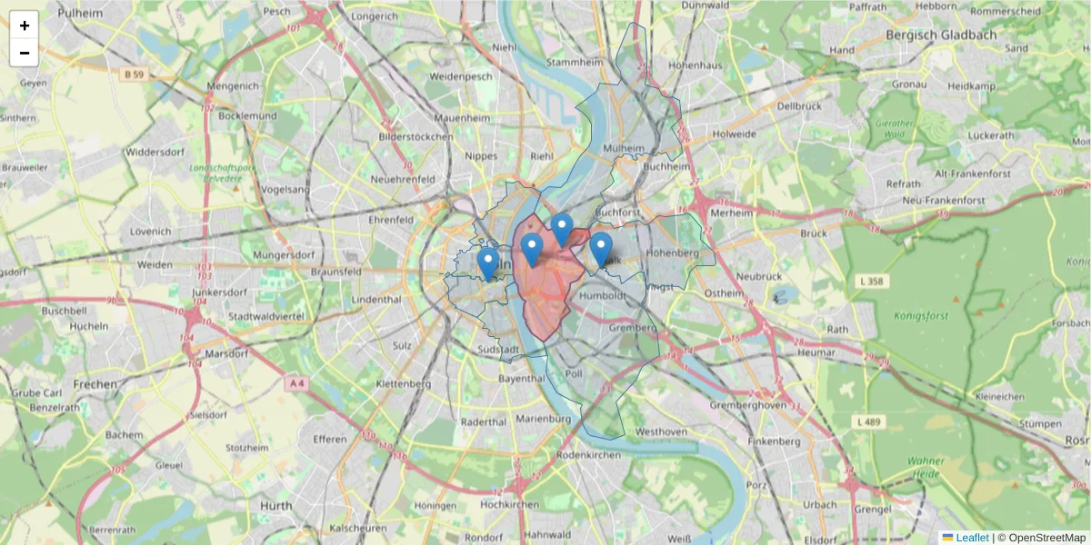 Karte des Postleitzahlen Bereichs  und der umliegenden Postleitzahlen in Deutschland