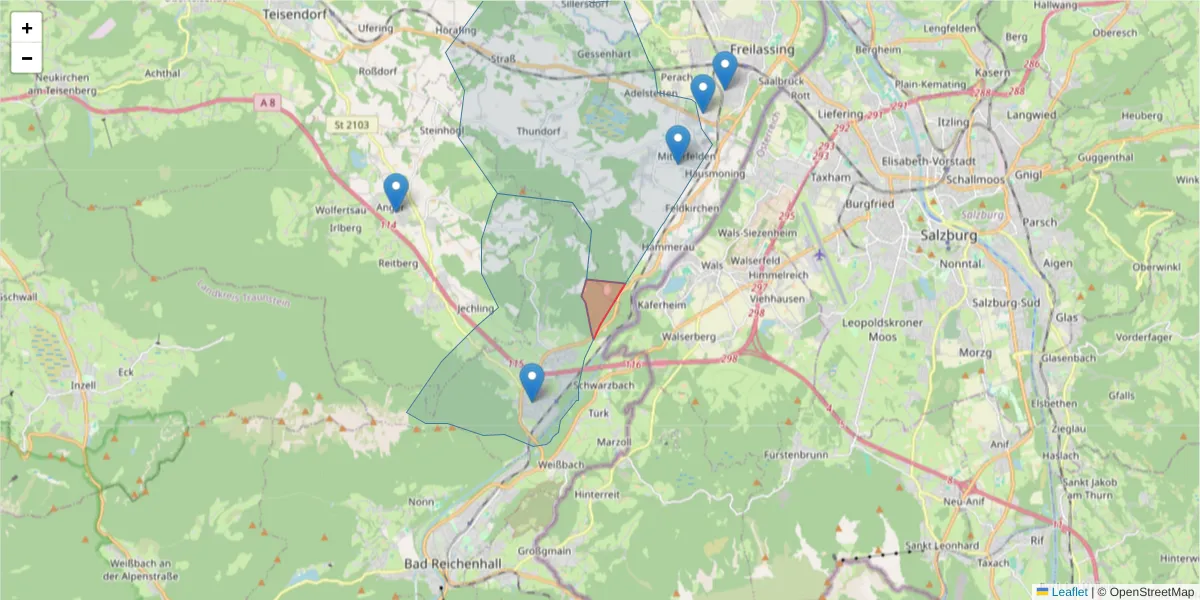Karte des Postleitzahlen Bereichs  und der umliegenden Postleitzahlen in Deutschland