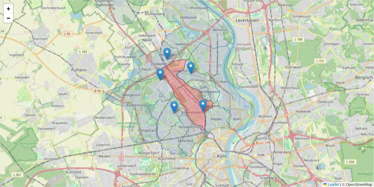 Karte des Postleitzahlen Bereichs  und der umliegenden Postleitzahlen in Deutschland