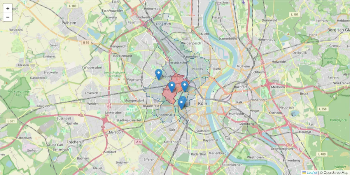 Karte des Postleitzahlen Bereichs  und der umliegenden Postleitzahlen in Deutschland