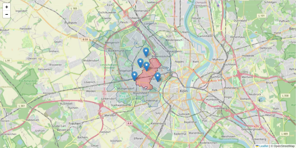 Karte des Postleitzahlen Bereichs  und der umliegenden Postleitzahlen in Deutschland