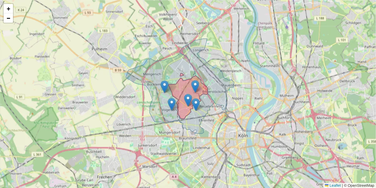 Karte des Postleitzahlen Bereichs  und der umliegenden Postleitzahlen in Deutschland