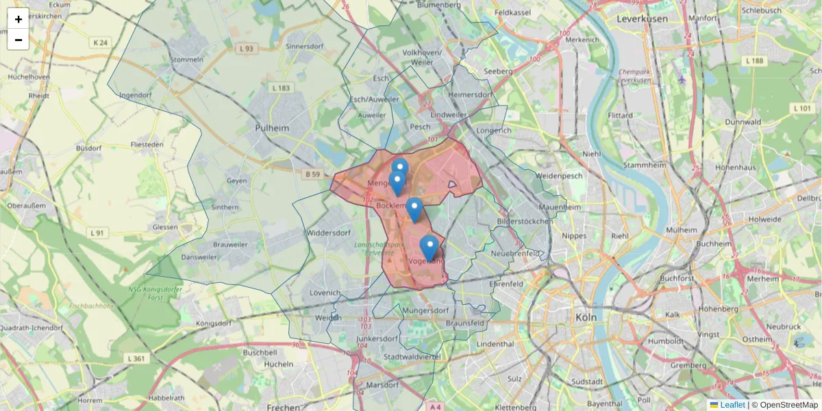 Karte des Postleitzahlen Bereichs  und der umliegenden Postleitzahlen in Deutschland