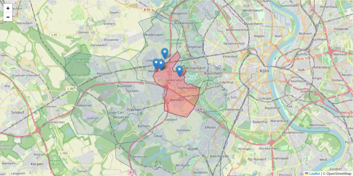 Karte des Postleitzahlen Bereichs  und der umliegenden Postleitzahlen in Deutschland