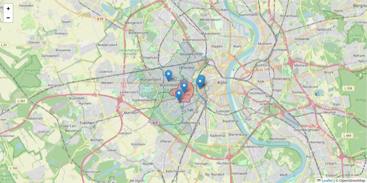 Karte des Postleitzahlen Bereichs  und der umliegenden Postleitzahlen in Deutschland