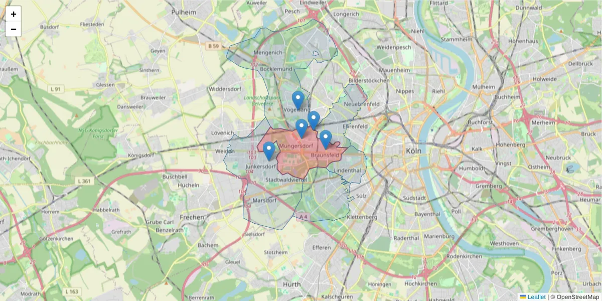 Karte des Postleitzahlen Bereichs  und der umliegenden Postleitzahlen in Deutschland