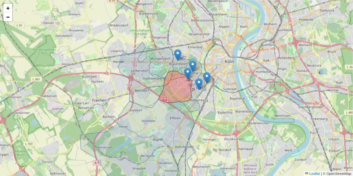 Karte des Postleitzahlen Bereichs  und der umliegenden Postleitzahlen in Deutschland