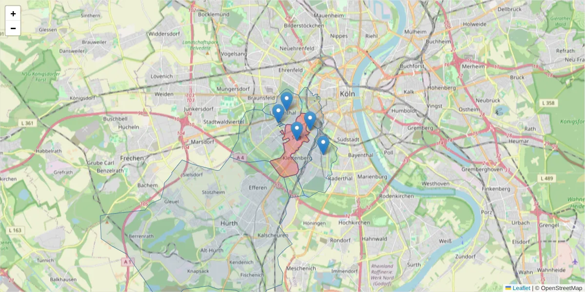 Karte des Postleitzahlen Bereichs  und der umliegenden Postleitzahlen in Deutschland