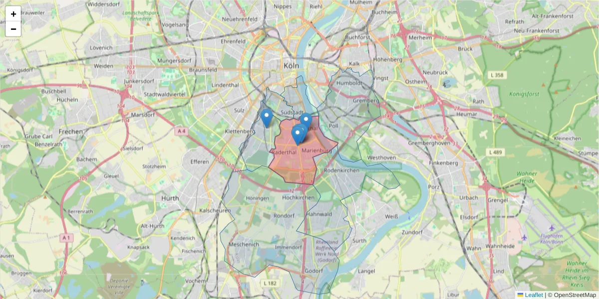 Karte des Postleitzahlen Bereichs  und der umliegenden Postleitzahlen in Deutschland