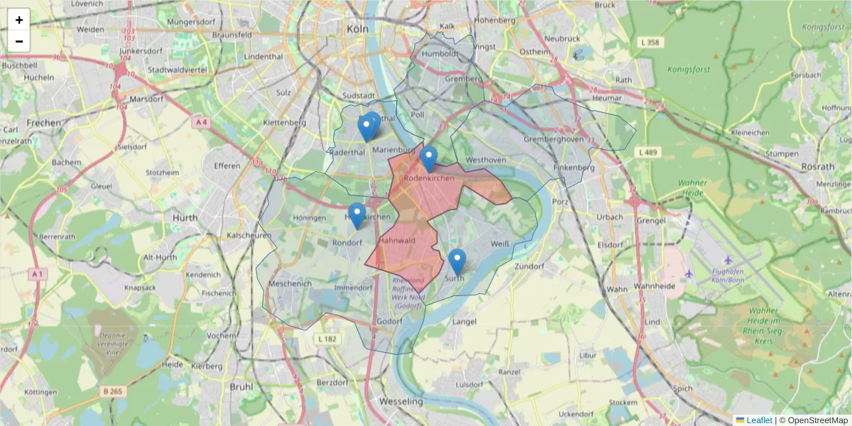 Karte des Postleitzahlen Bereichs  und der umliegenden Postleitzahlen in Deutschland