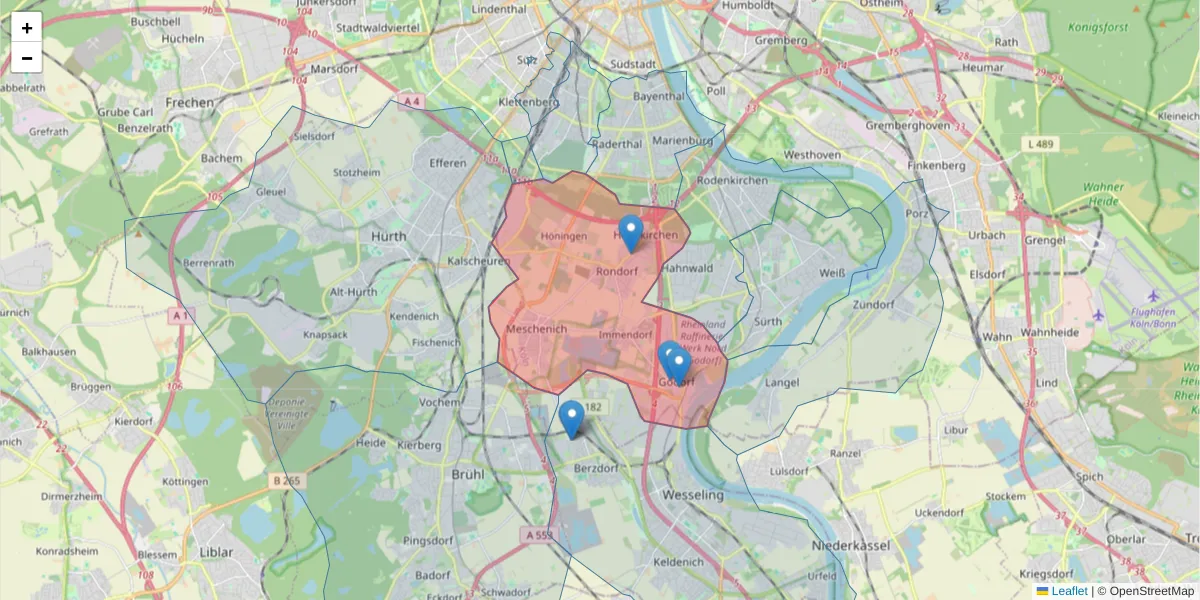 Karte des Postleitzahlen Bereichs  und der umliegenden Postleitzahlen in Deutschland
