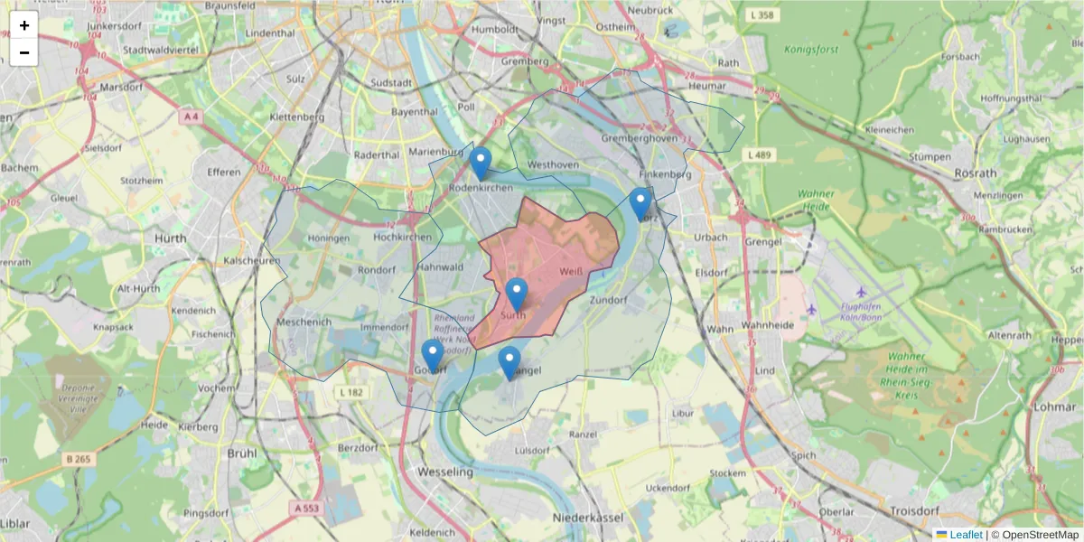 Karte des Postleitzahlen Bereichs  und der umliegenden Postleitzahlen in Deutschland