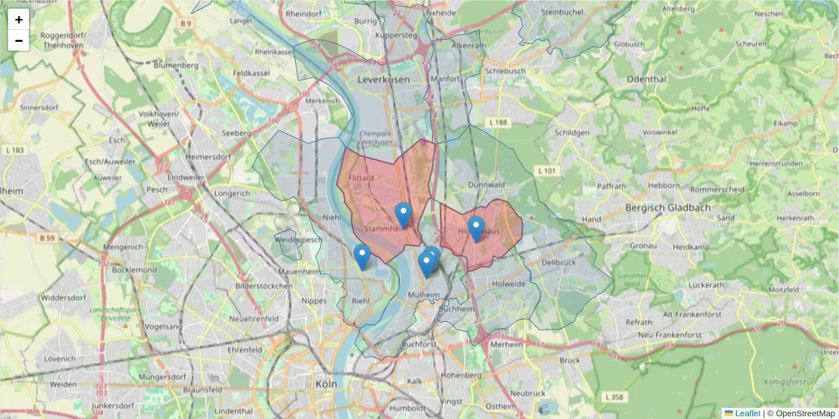 Karte des Postleitzahlen Bereichs  und der umliegenden Postleitzahlen in Deutschland
