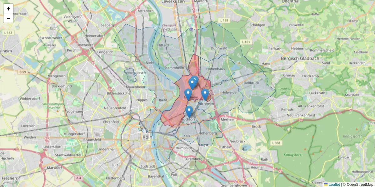 Karte des Postleitzahlen Bereichs  und der umliegenden Postleitzahlen in Deutschland