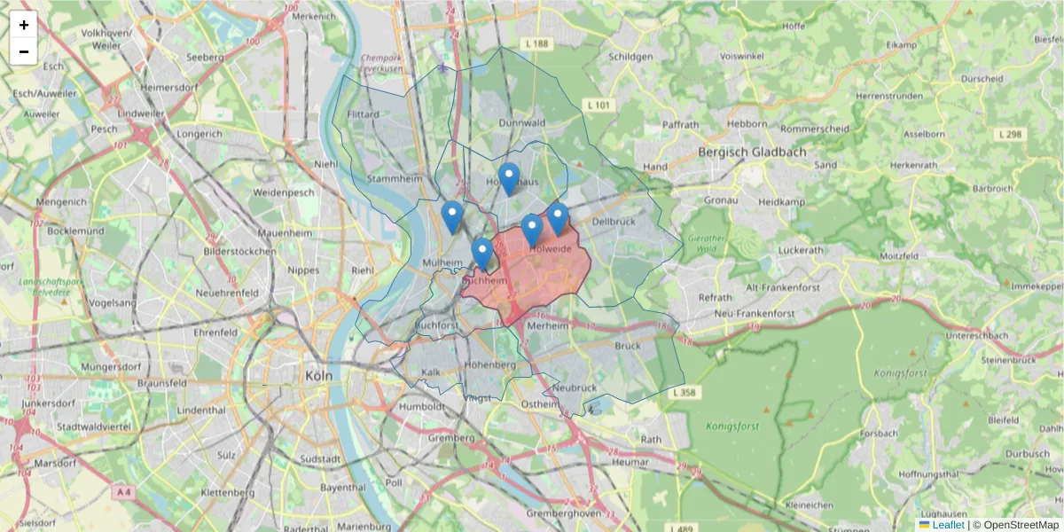 Karte des Postleitzahlen Bereichs  und der umliegenden Postleitzahlen in Deutschland