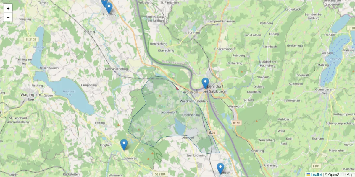 Karte des Postleitzahlen Bereichs  und der umliegenden Postleitzahlen in Deutschland