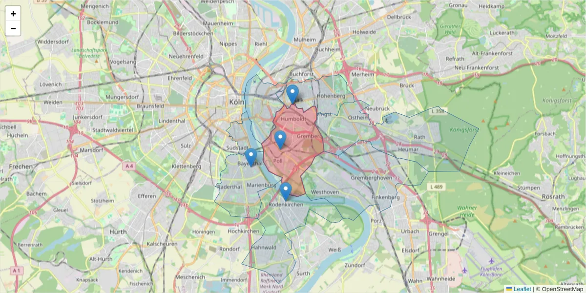 Karte des Postleitzahlen Bereichs  und der umliegenden Postleitzahlen in Deutschland