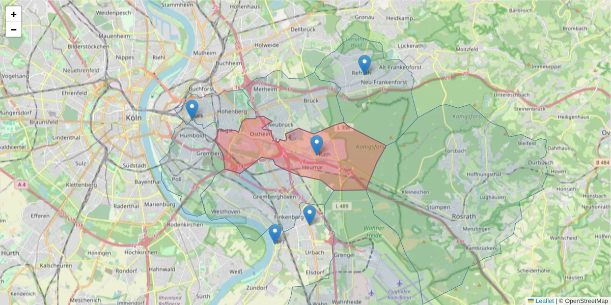 Karte des Postleitzahlen Bereichs  und der umliegenden Postleitzahlen in Deutschland
