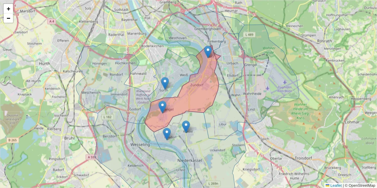 Karte des Postleitzahlen Bereichs  und der umliegenden Postleitzahlen in Deutschland